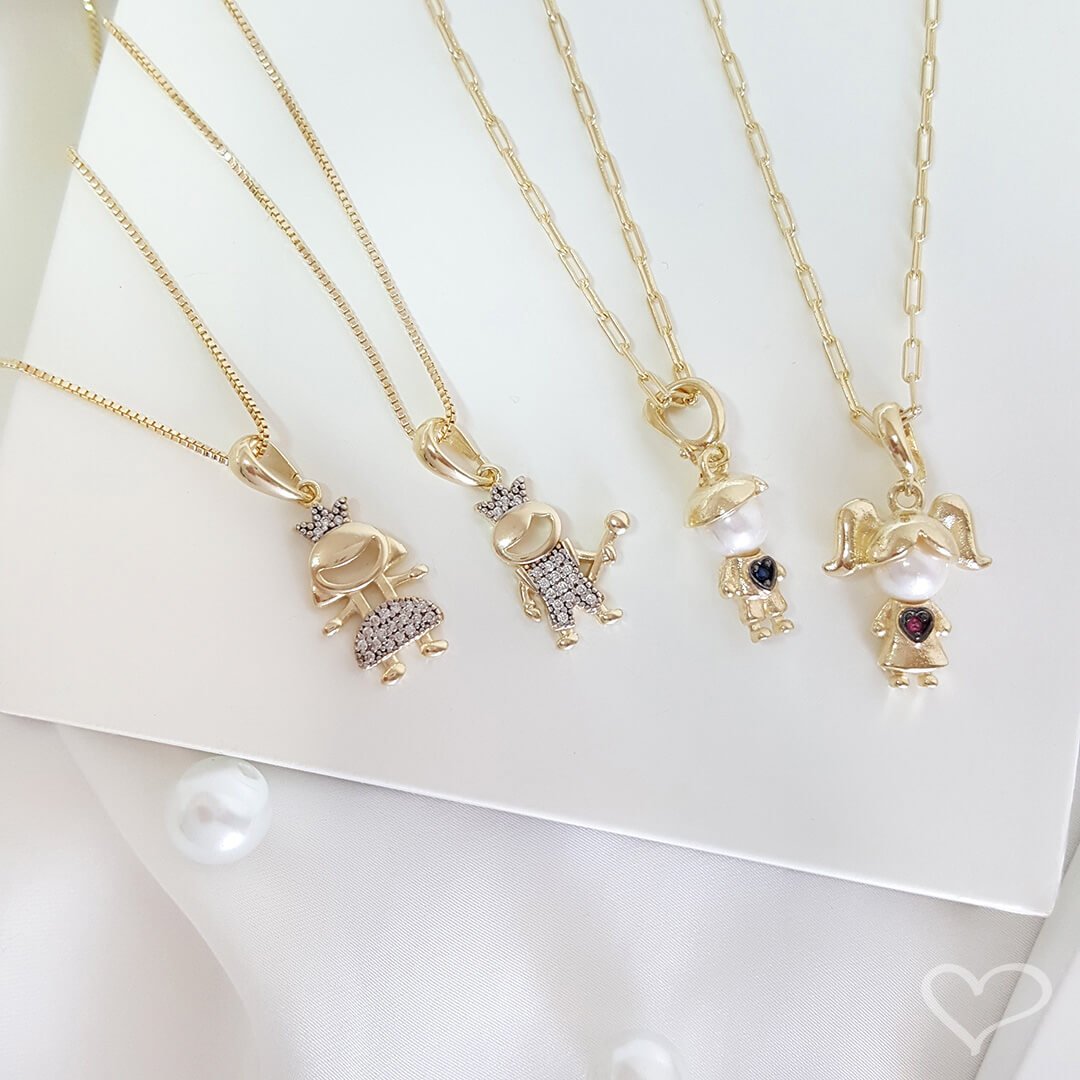 COLAR MÃE DE MENINO PRINCIPE ZIRCÔNIAS CRISTAL FOLHEADO A OURO 18K Dourado 2