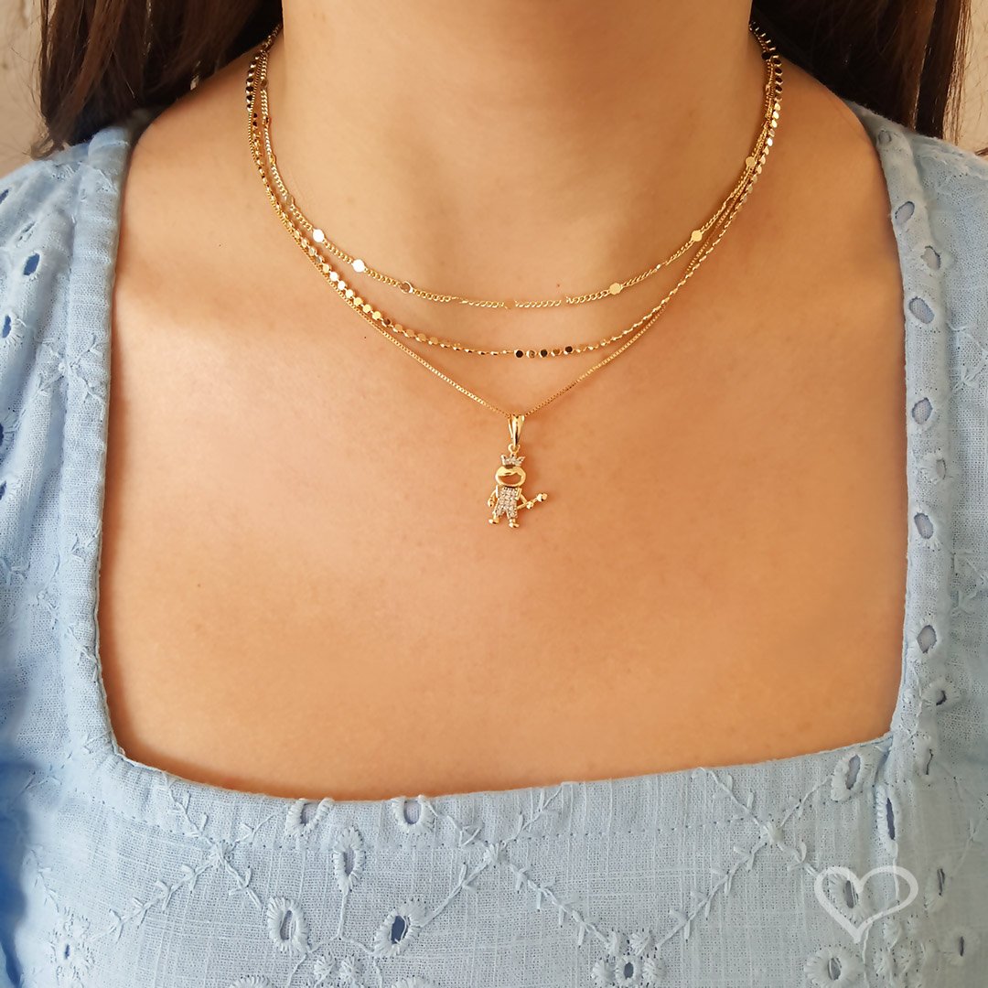 COLAR MÃE DE MENINO PRINCIPE ZIRCÔNIAS CRISTAL FOLHEADO A OURO 18K Dourado 3