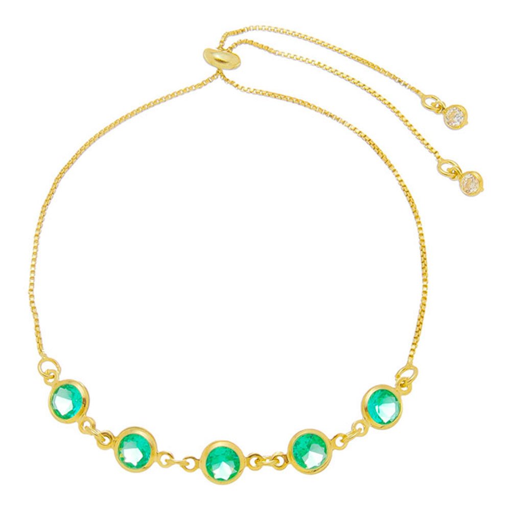 PULSEIRA FOLHEADA A OURO 18K AJUSTÁVEL ZIRCÔNIAS TURMALINA BETINA