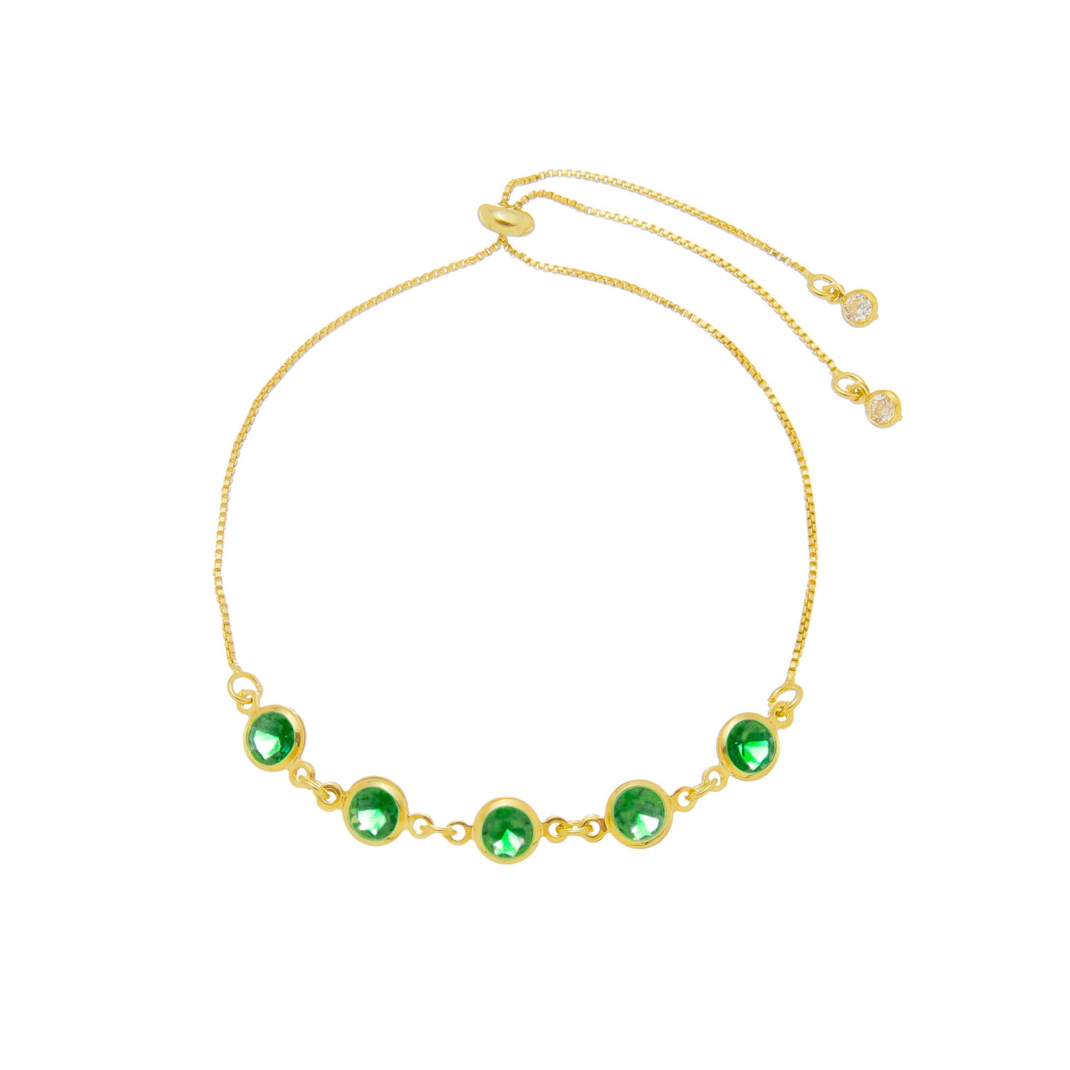 PULSEIRA FOLHEADA A OURO 18K AJUSTÁVEL ZIRCÔNIAS ESMERALDA BETINA
