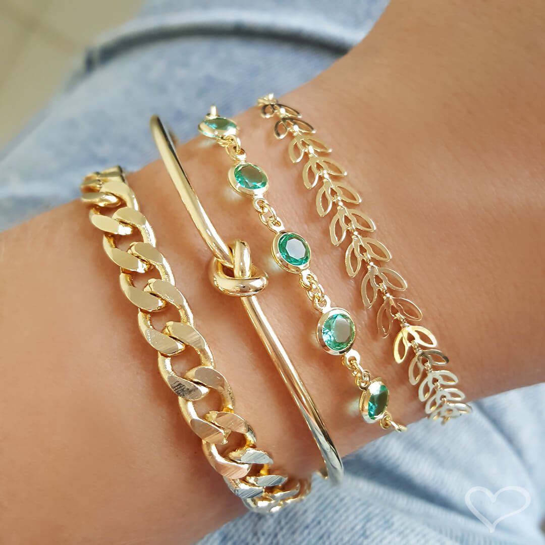 PULSEIRA FOLHEADA A OURO 18K AJUSTÁVEL ZIRCÔNIAS AZUL BETINA Dourado 2