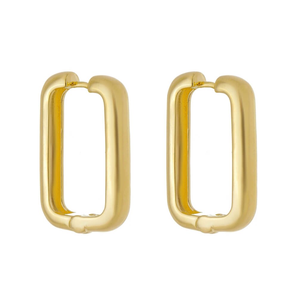 BRINCO RETANGULAR HELENA LISA G FOLHEADO A OURO 18K Dourado 1