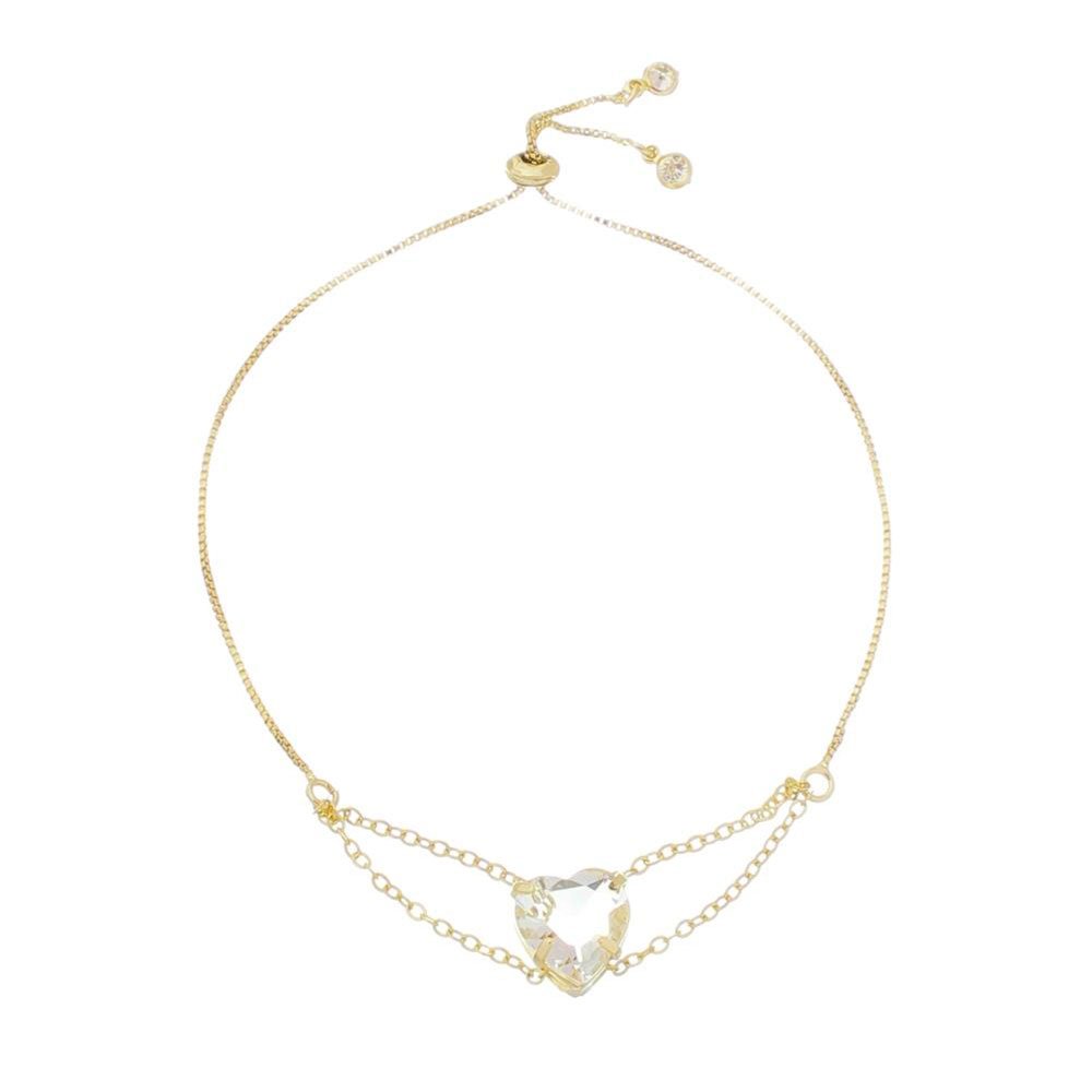 PULSEIRA FOLHEADA A OURO 18K AJUSTÁVEL CORAÇÃO ZIRCÔNIAS CRISTAL BREILA
