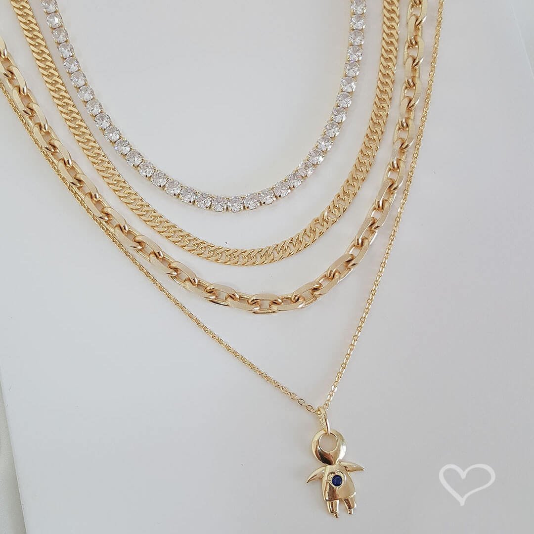 COLAR MENINO PONTO DE LUZ SAFIRA FOLHEADO A OURO 18K Dourado 2