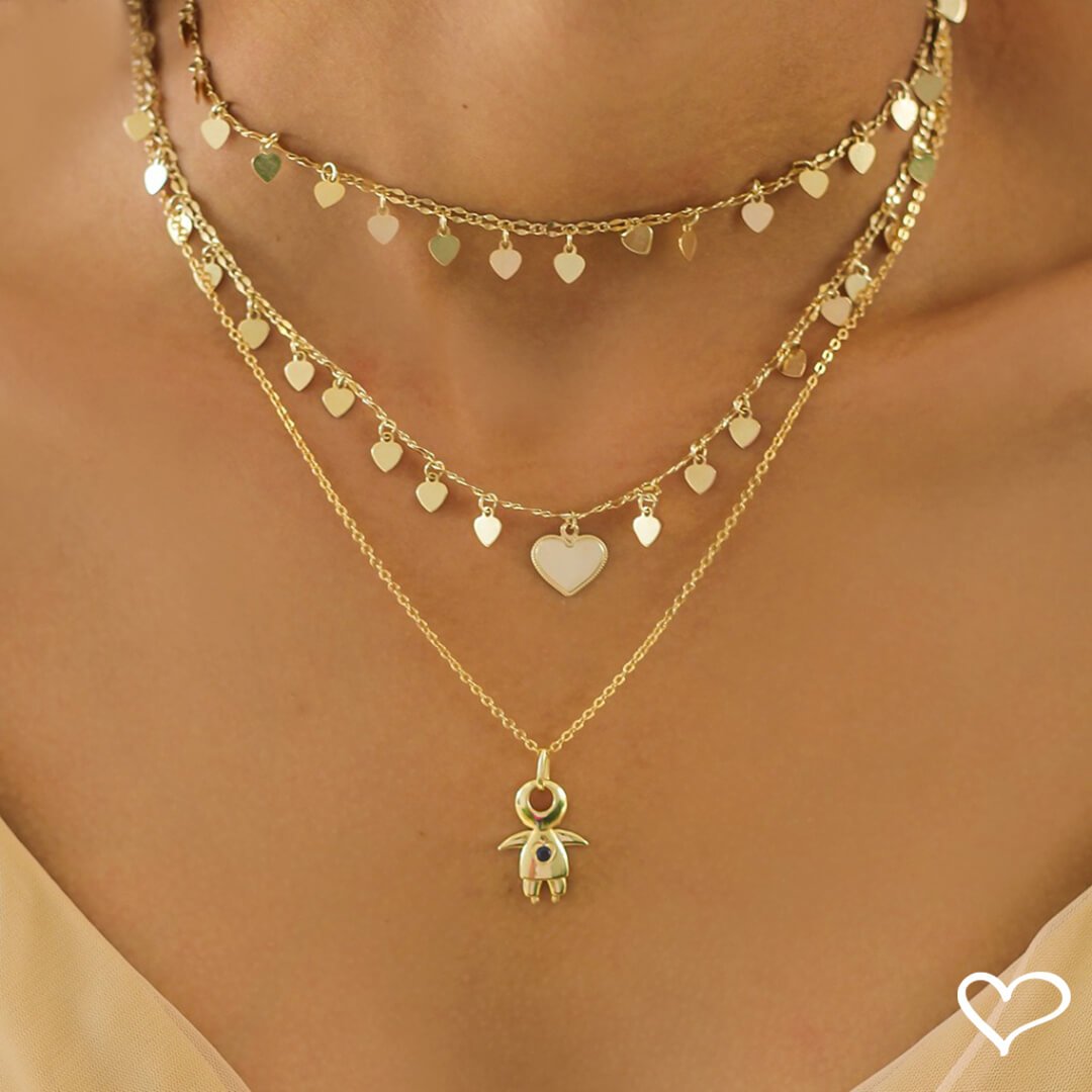 COLAR MENINO PONTO DE LUZ SAFIRA FOLHEADO A OURO 18K Dourado 3