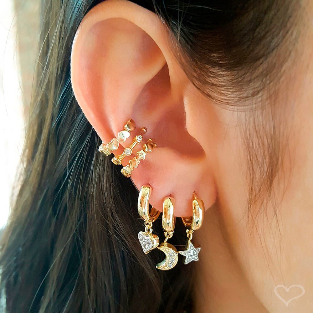 PIERCING PIUKA PRESSÃO BIBI ELOS CORAÇÕES FOLHEADO OURO 18K Dourado 2