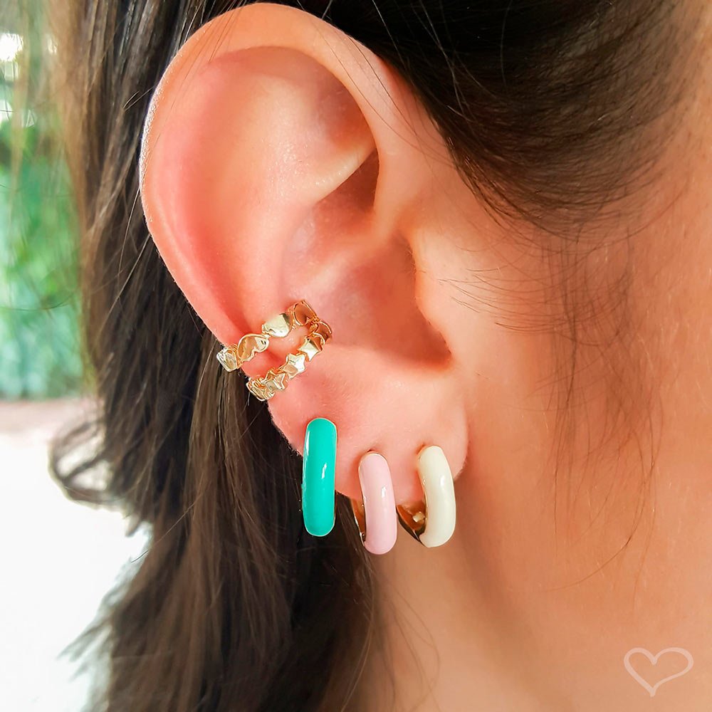 PIERCING PIUKA PRESSÃO BIBI ELOS CORAÇÕES FOLHEADO OURO 18K Dourado 4