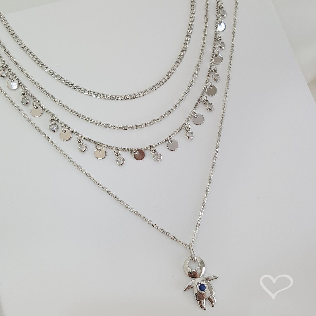 COLAR MENINO PONTO DE LUZ SAFIRA FOLHEADO EM RÓDIO BRANCO Prata 2