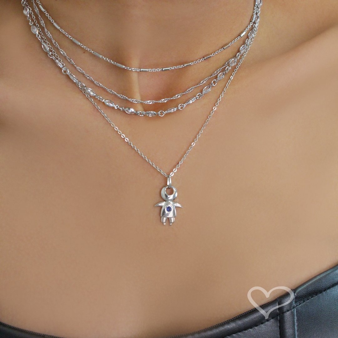 COLAR MENINO PONTO DE LUZ SAFIRA FOLHEADO EM RÓDIO BRANCO Prata 3