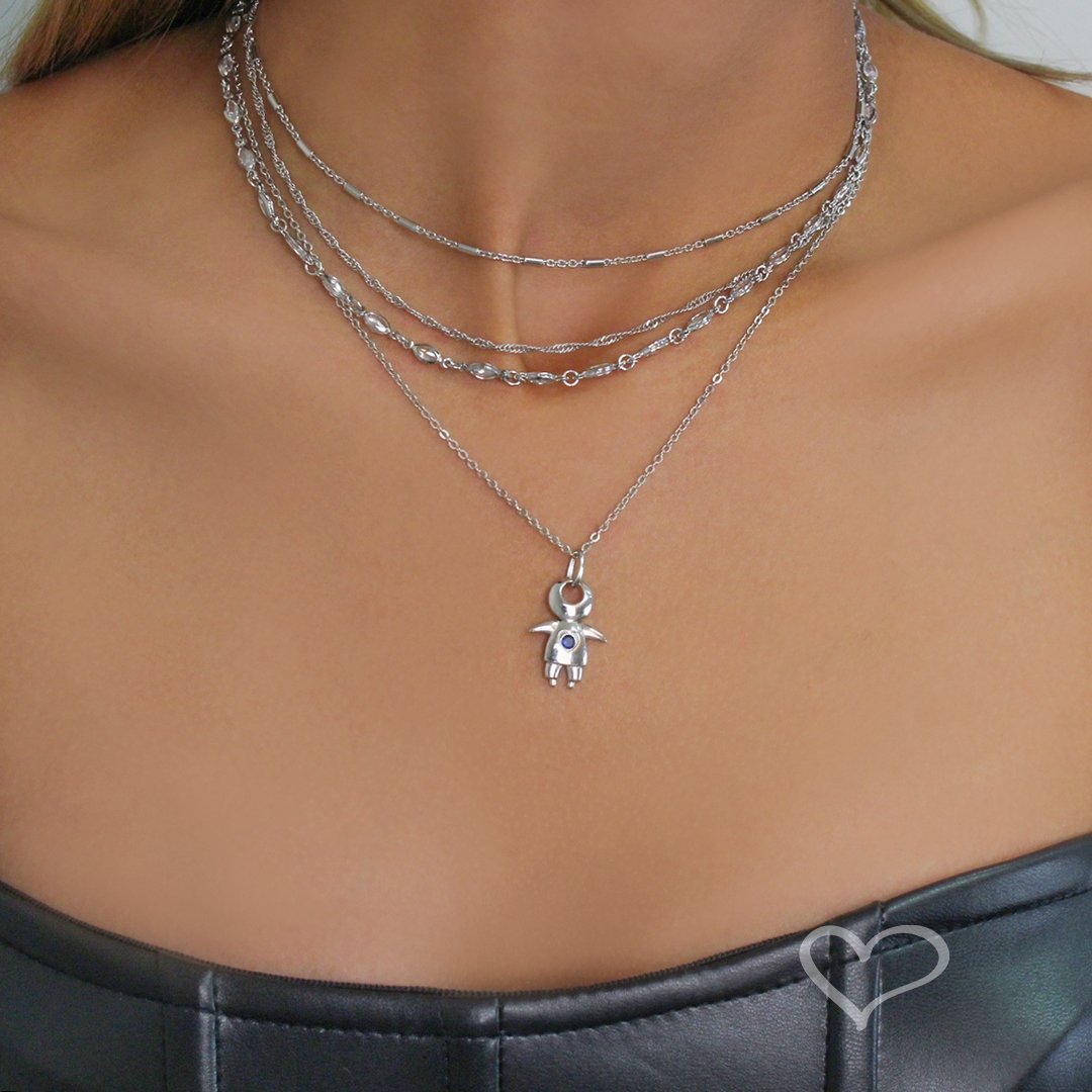 COLAR MENINO PONTO DE LUZ SAFIRA FOLHEADO EM RÓDIO BRANCO Prata 4