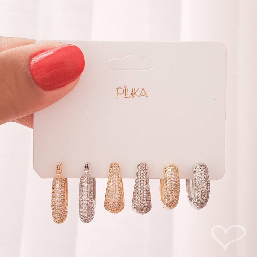 BRINCO DE ARGOLA KATY CRAVEJADA ZIRCÔNIAS FOLHEADO EM RÓDIO BRANCO Dourado 2