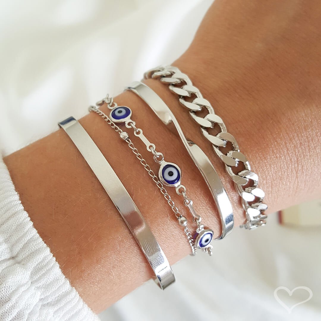 BRACELETE FEMININO FOLHEADO EM RÓDIO BRANCO LISO BIA Prata 4