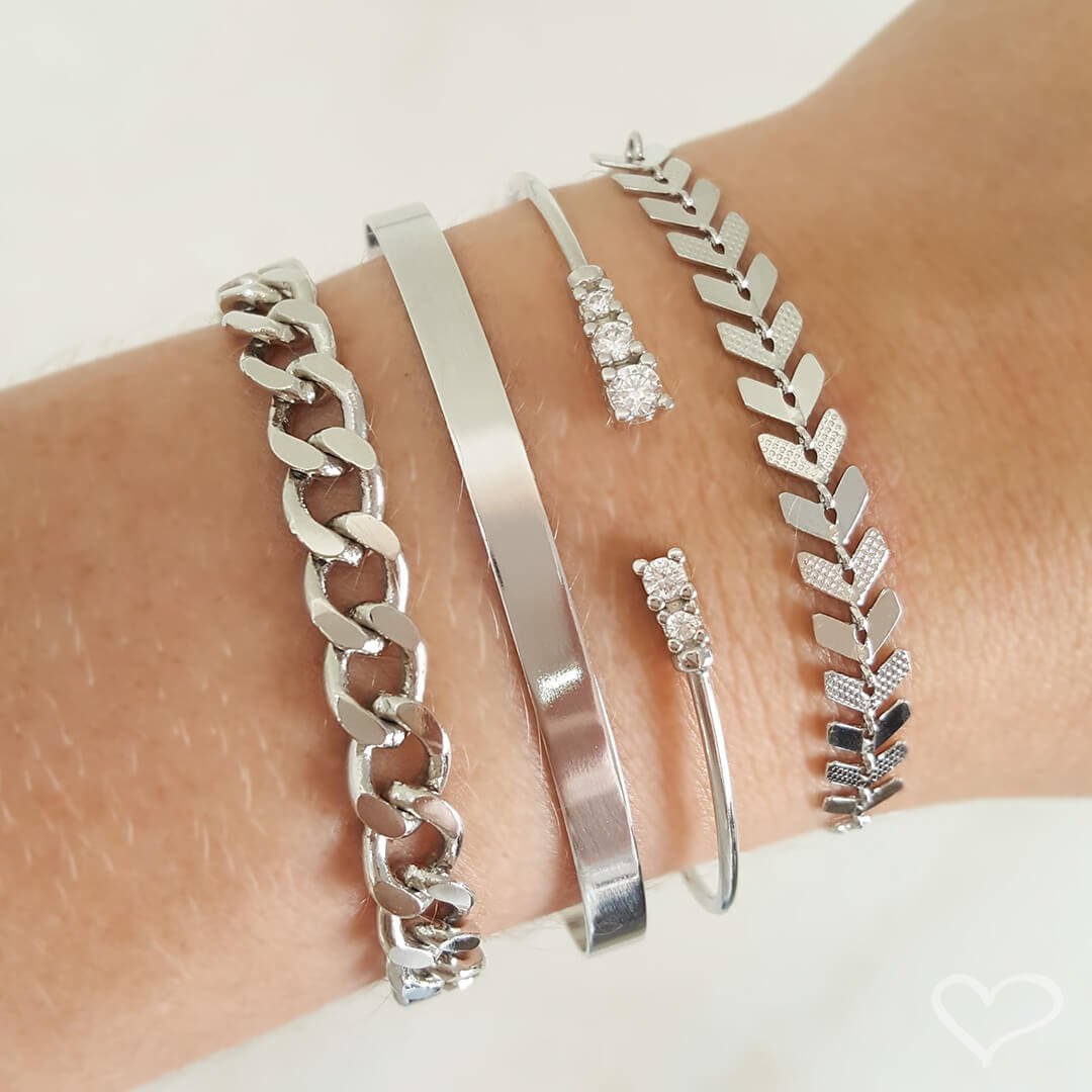 BRACELETE FEMININO FOLHEADO EM RÓDIO BRANCO LISO BIA Prata 5