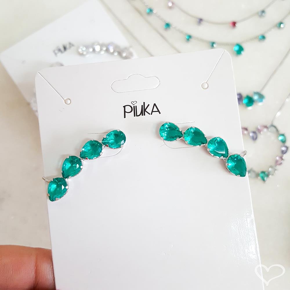 BRINCO EAR CUFF CALLIE GOTAS ZIRCONIA TURMALINA FOLHEADO EM RÓDIO BRANCO Prata 2