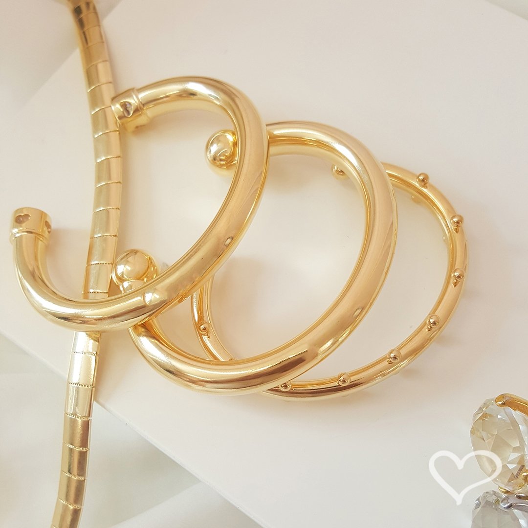 BRACELETE TUBO NICOLE FOLHEADO A OURO 18K Dourado 3