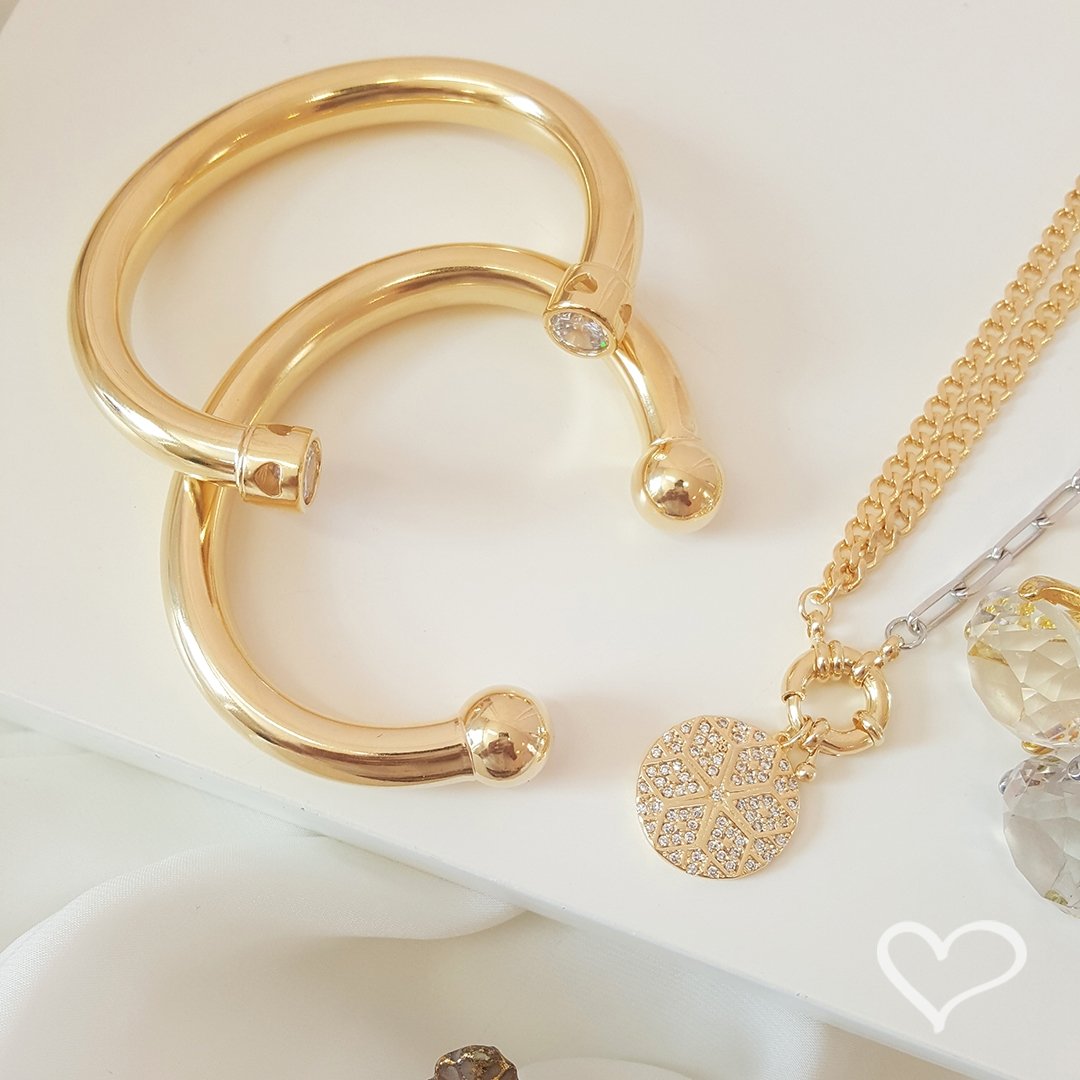 BRACELETE TUBO NICOLE FOLHEADO A OURO 18K Dourado 4
