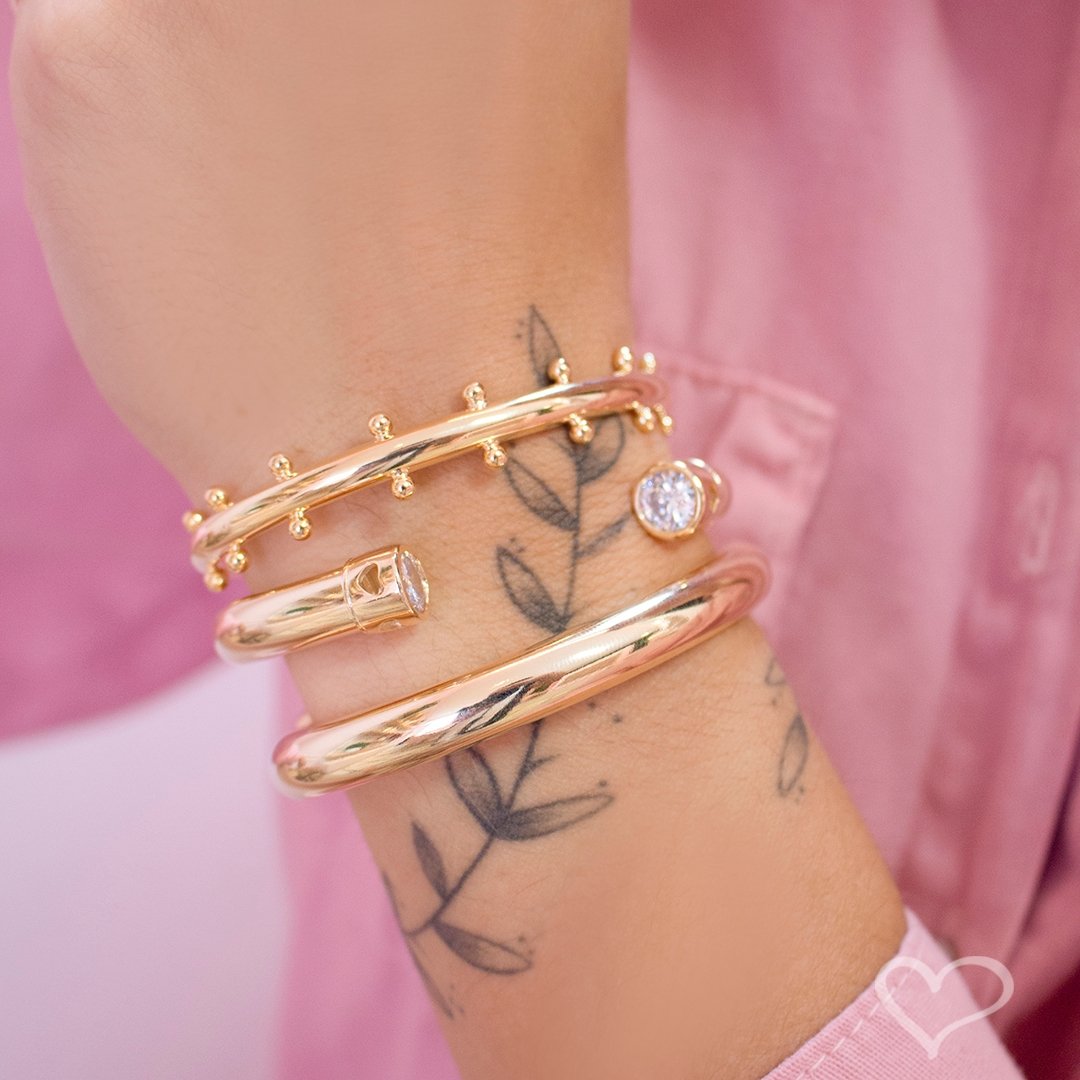 BRACELETE TUBO NICOLE FOLHEADO A OURO 18K Dourado 5