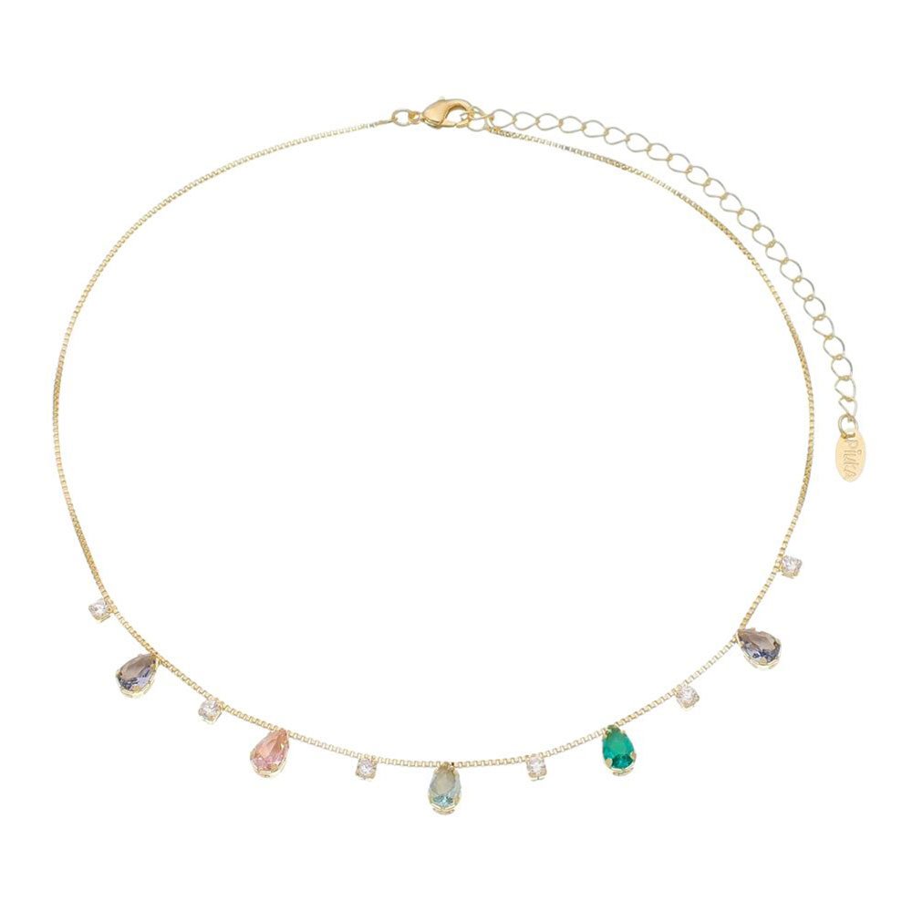 CHOKER DHIL GOTAS ZIRCÔNIAS COLORIDAS FOLHEADA A OURO 18K