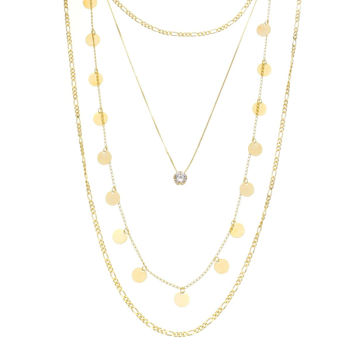 MIX DE COLARES THASSIA FOLHEADO A OURO 18K Dourado 1