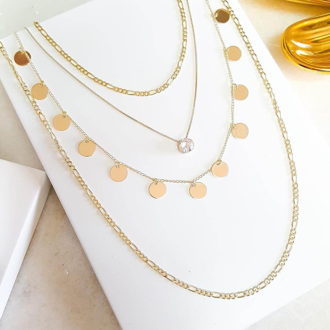 MIX DE COLARES THASSIA FOLHEADO A OURO 18K Dourado 2