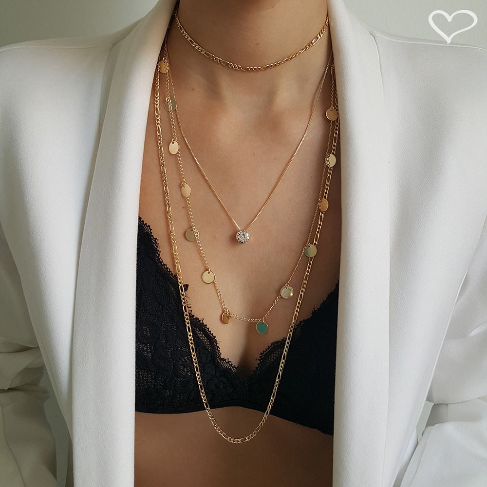 MIX DE COLARES THASSIA FOLHEADO A OURO 18K Dourado 3
