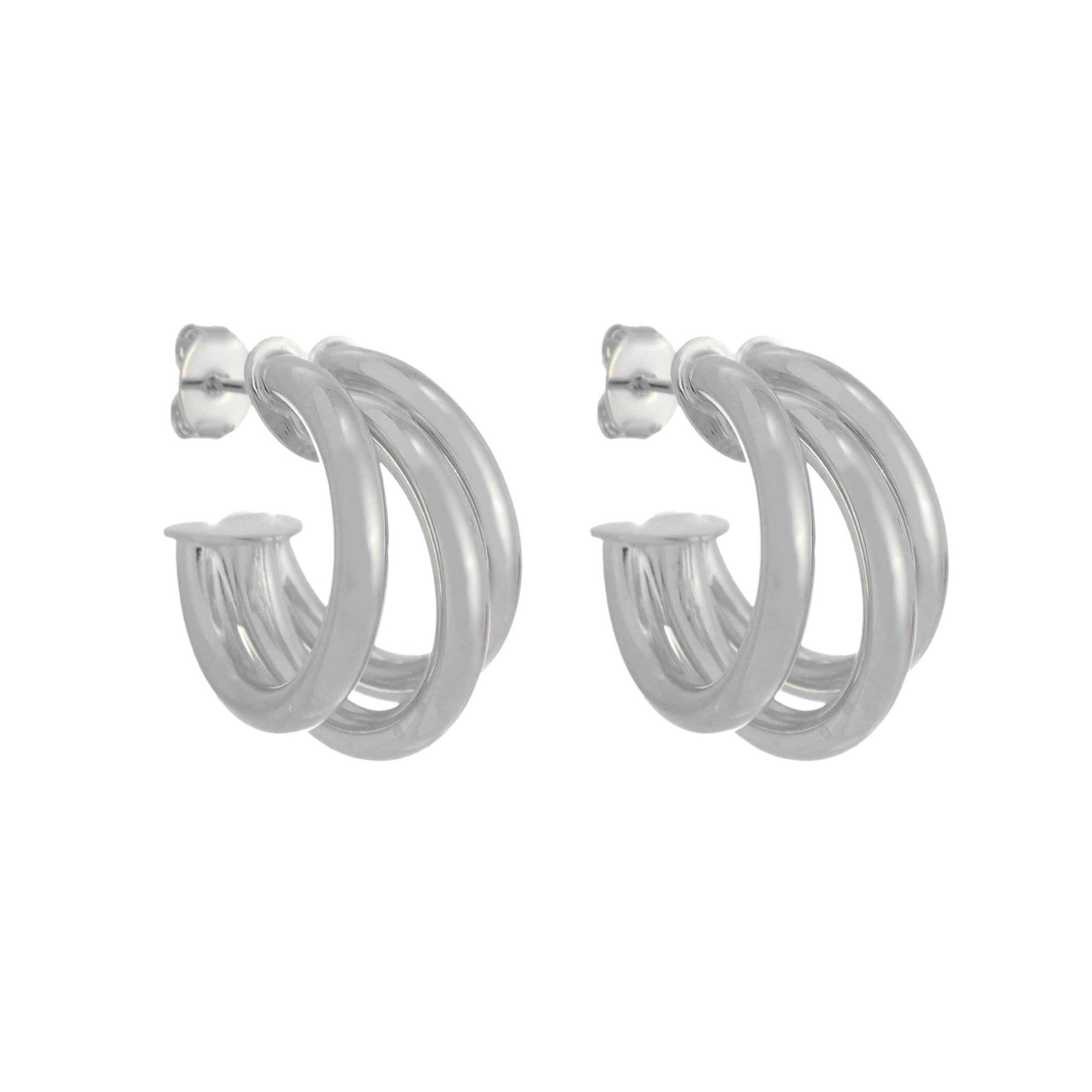 BRINCO DE ARGOLA TRIPLA TUBO LISO ENOLA P FOLHEADO EM RÓDIO BRANCO