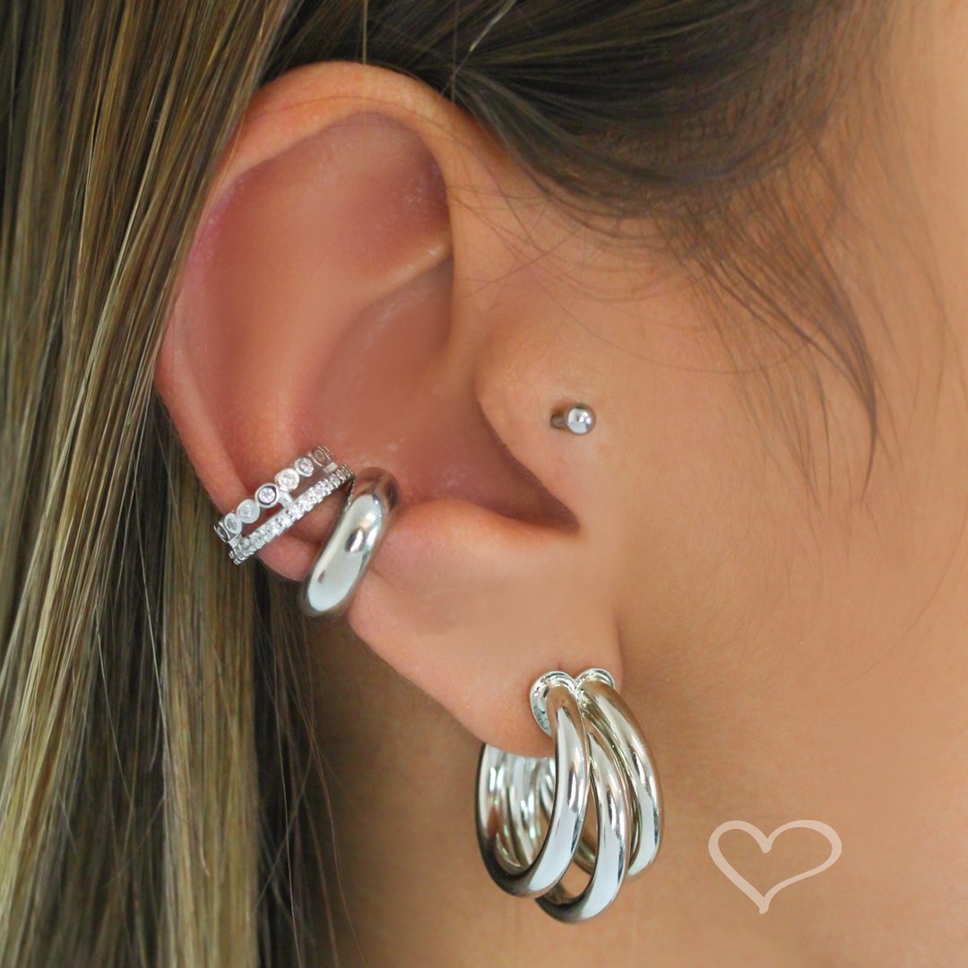 PIERCING DE ENCAIXE PIUKA ZAC ARGOLA LISA FOLHEADO EM RÓDIO BRANCO Prata 5