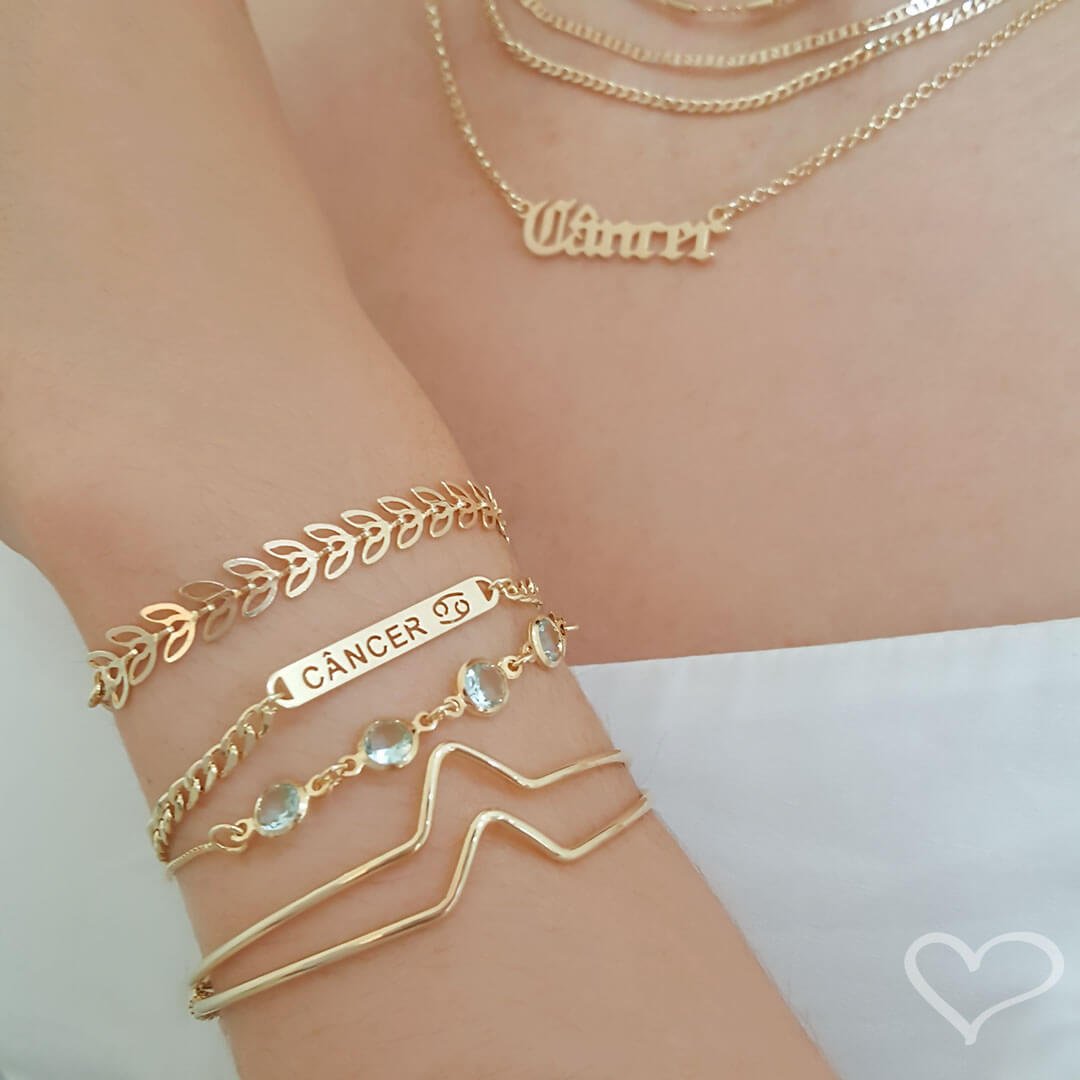PULSEIRA FOLHEADA A OURO 18K AJUSTÁVEL ZIRCÔNIAS ACQUA BETINA Dourado 2