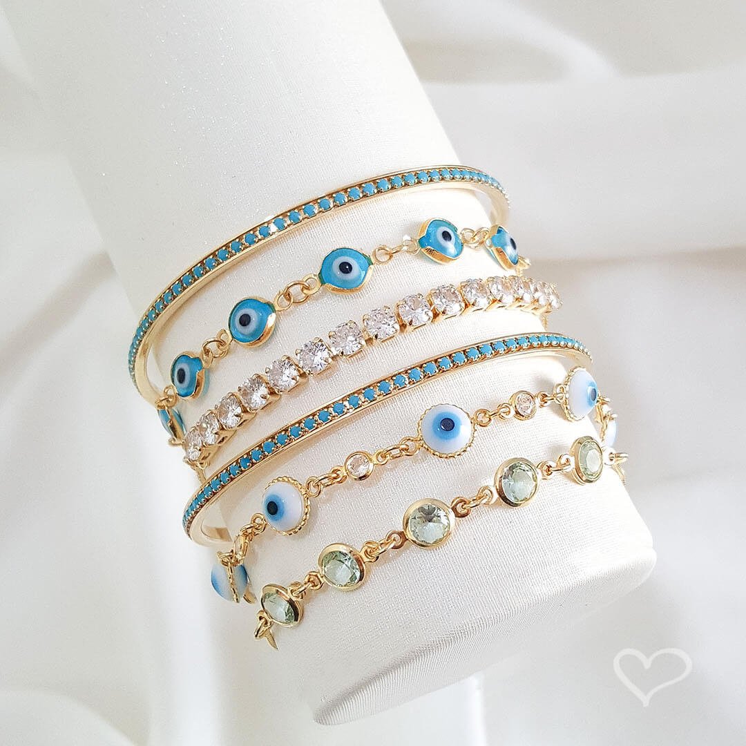 PULSEIRA FOLHEADA A OURO 18K AJUSTÁVEL ZIRCÔNIAS ACQUA BETINA Dourado 3