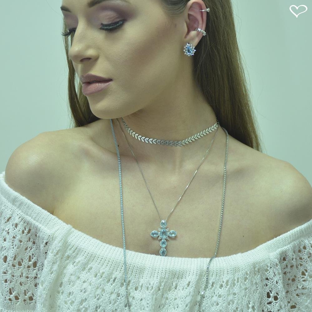 CHOKER KENDAL FOLHINHAS FOLHEADO EM RÓDIO BRANCO PIUKA Prata 3