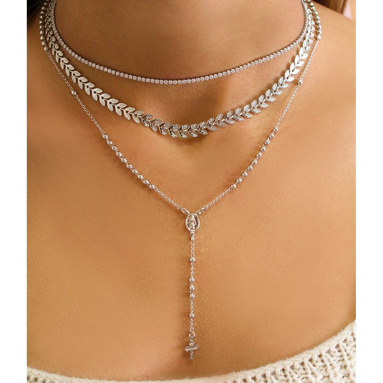 CHOKER KENDAL FOLHINHAS FOLHEADO EM RÓDIO BRANCO PIUKA Prata 4