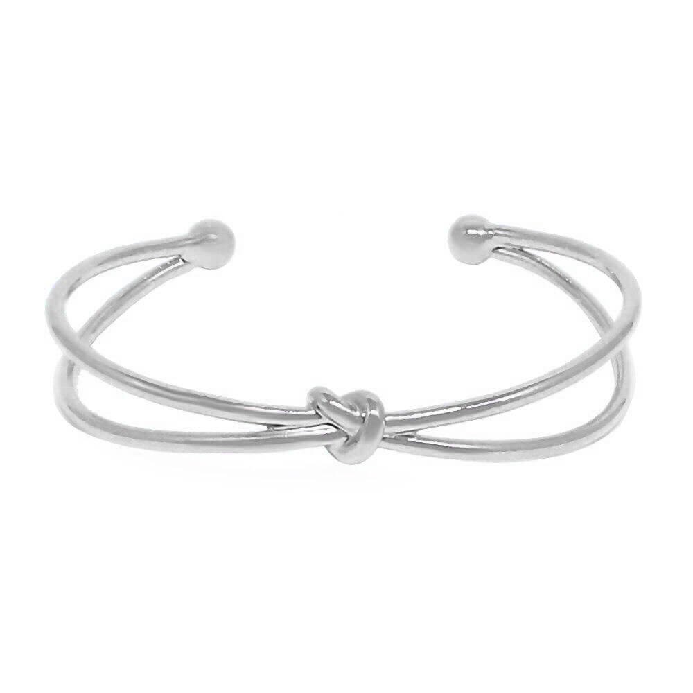 BRACELETE FEMININO FOLHEADO EM RÓDIO BRANCO 2 VOLTAS NÓ RAFAELLA PIUKA