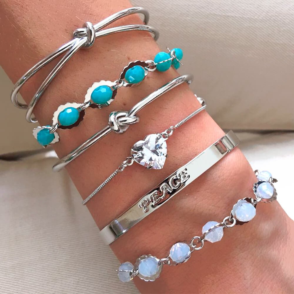 BRACELETE FEMININO FOLHEADO EM RÓDIO BRANCO 2 VOLTAS NÓ RAFAELLA PIUKA Prata 3