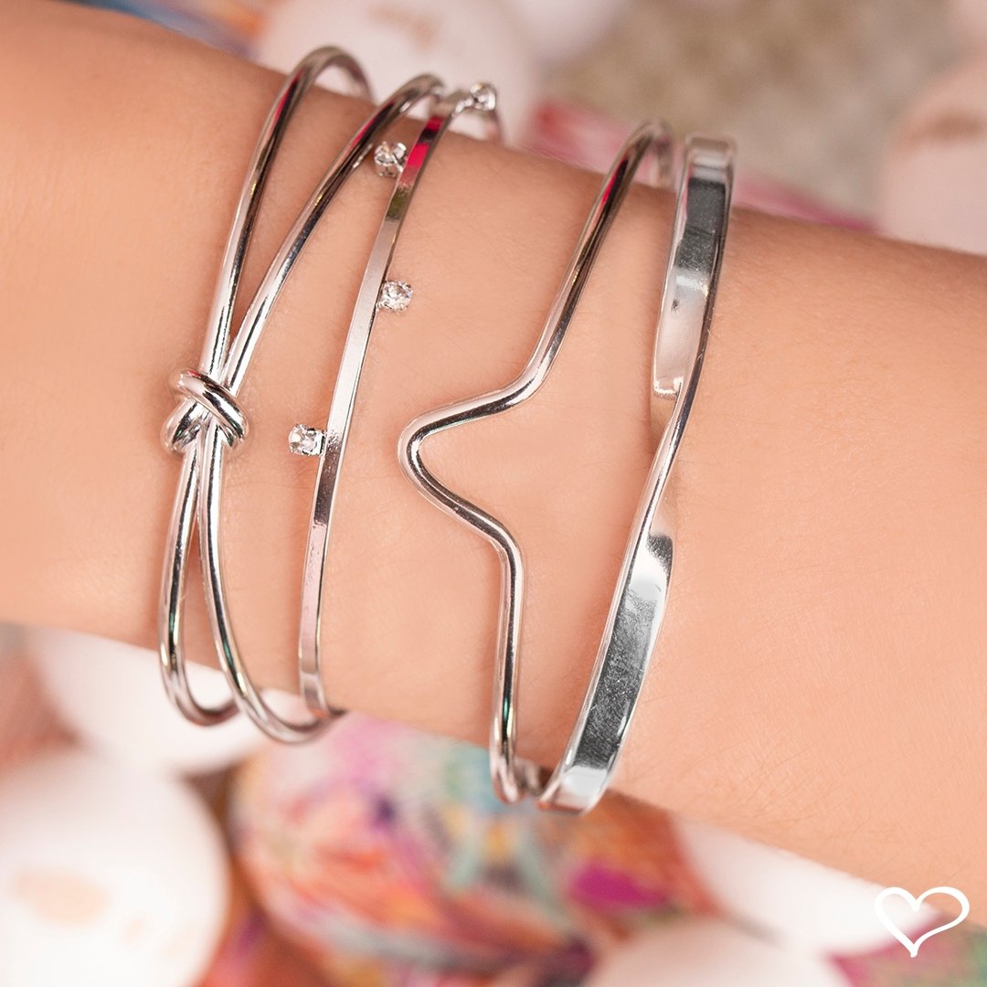 BRACELETE FEMININO FOLHEADO EM RÓDIO BRANCO 2 VOLTAS NÓ RAFAELLA PIUKA Prata 4