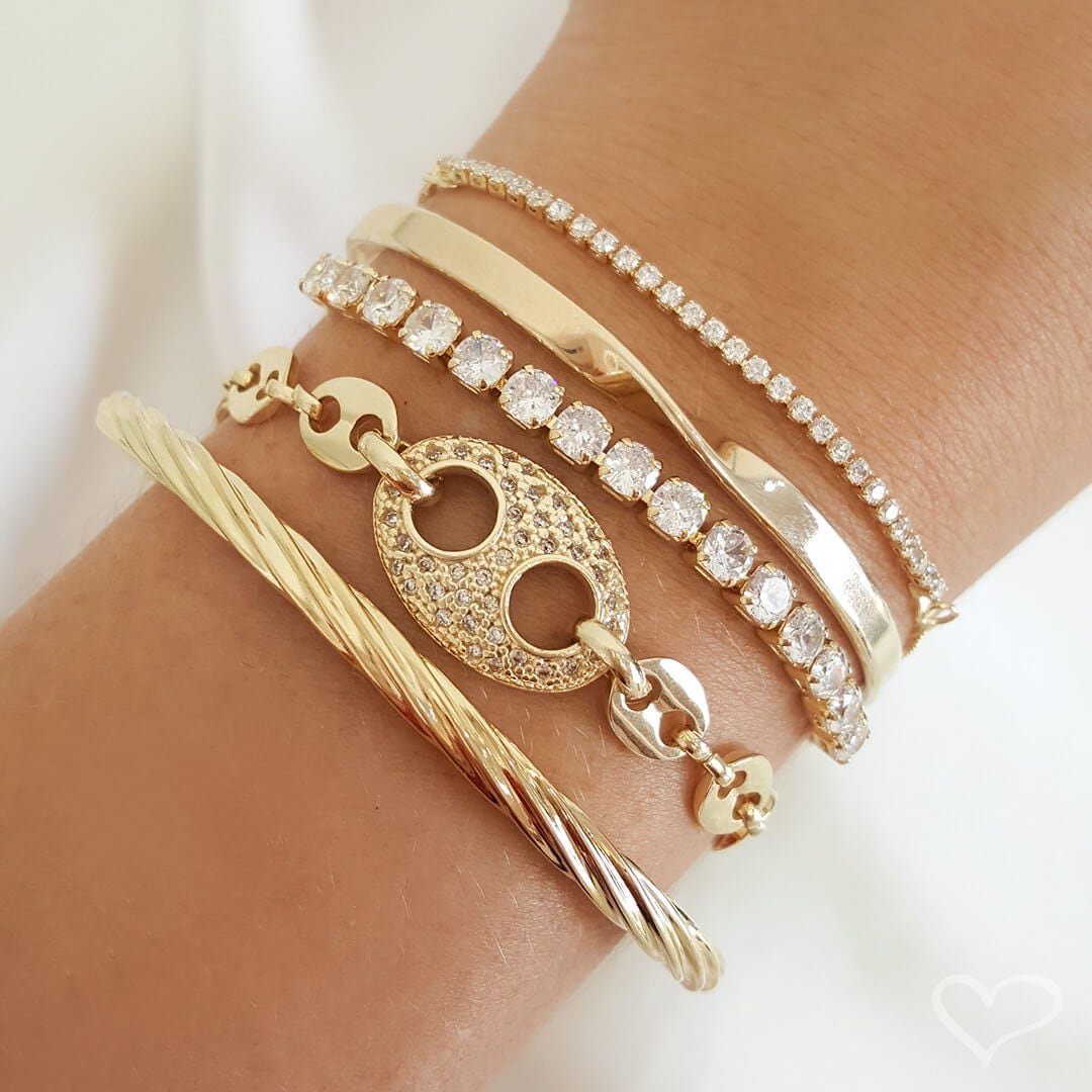 PULSEIRA AJUSTÁVEL FOLHEADA A OURO 18K RIVIERA CHIARA ZIRCÔNIA MÉDIA CRISTAL Dourado 2