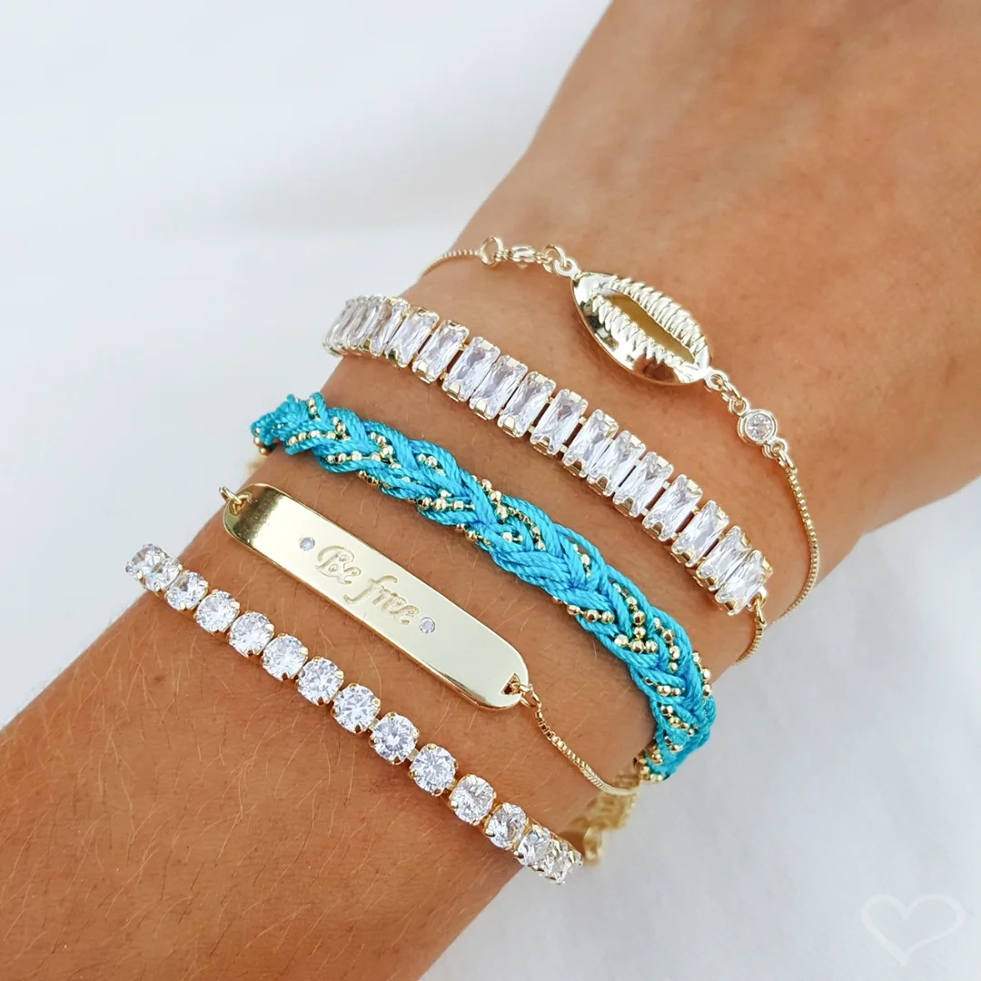 PULSEIRA AJUSTÁVEL FOLHEADA A OURO 18K RIVIERA CHIARA ZIRCÔNIA MÉDIA CRISTAL Dourado 4