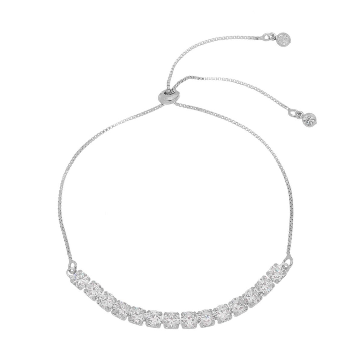 PULSEIRA AJUSTÁVEL FOLHEADA EM RÓDIO BRANCO RIVIERA CHIARA ZIRCÔNIA MÉDIA CRISTAL