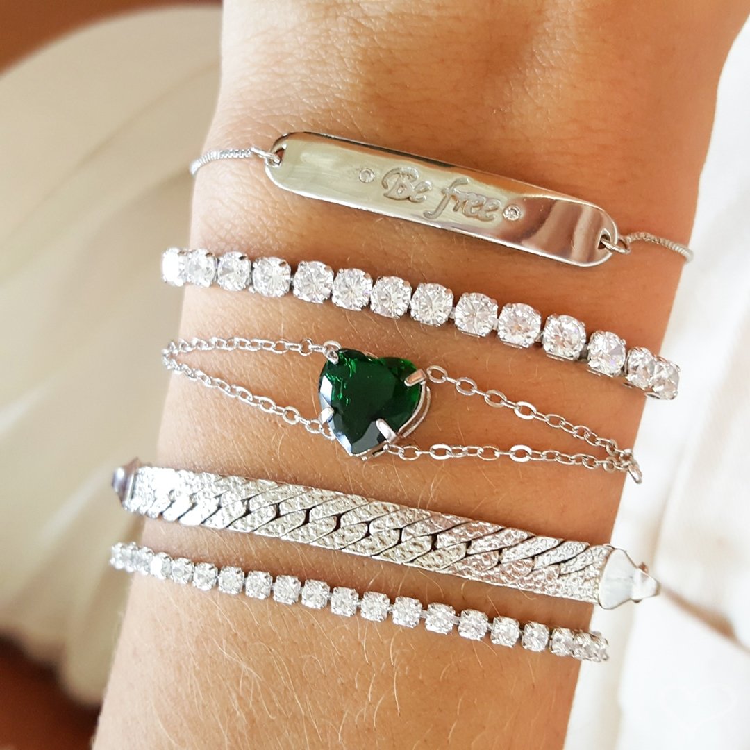 PULSEIRA AJUSTÁVEL FOLHEADA EM RÓDIO BRANCO RIVIERA CHIARA ZIRCÔNIA MÉDIA CRISTAL Prata 2