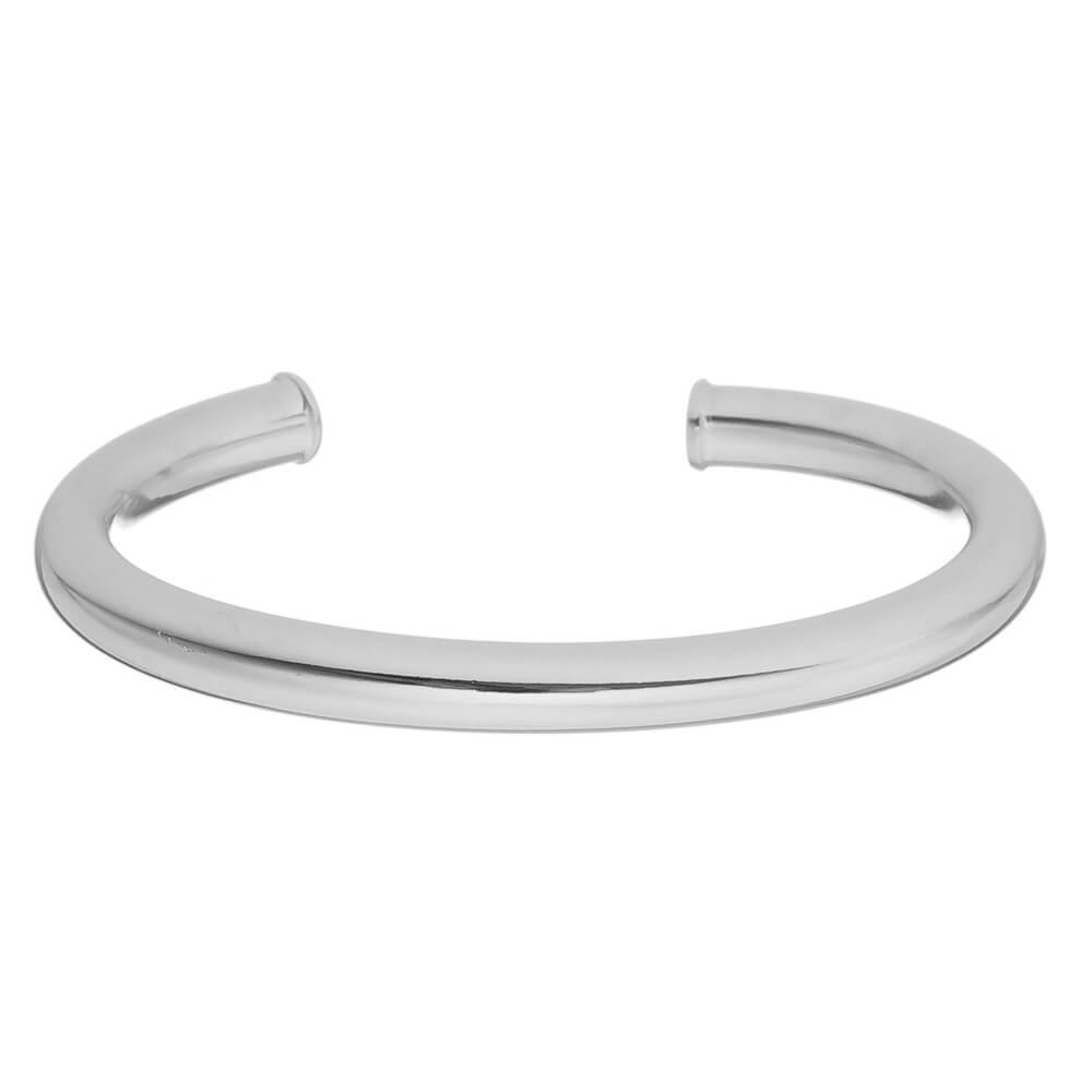 BRACELETE FEMININO FOLHEADO EM RÓDIO BRANCO TUBO LISO JOYCE Prata 1