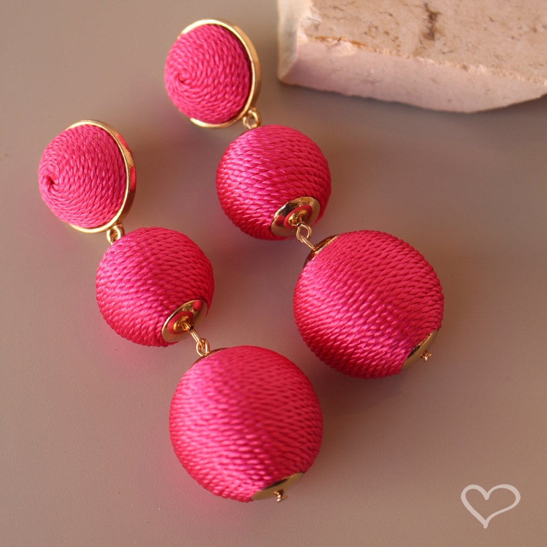 BRINCO BOLAS FIO PINK MARIA ELIMIA Vermelho 6