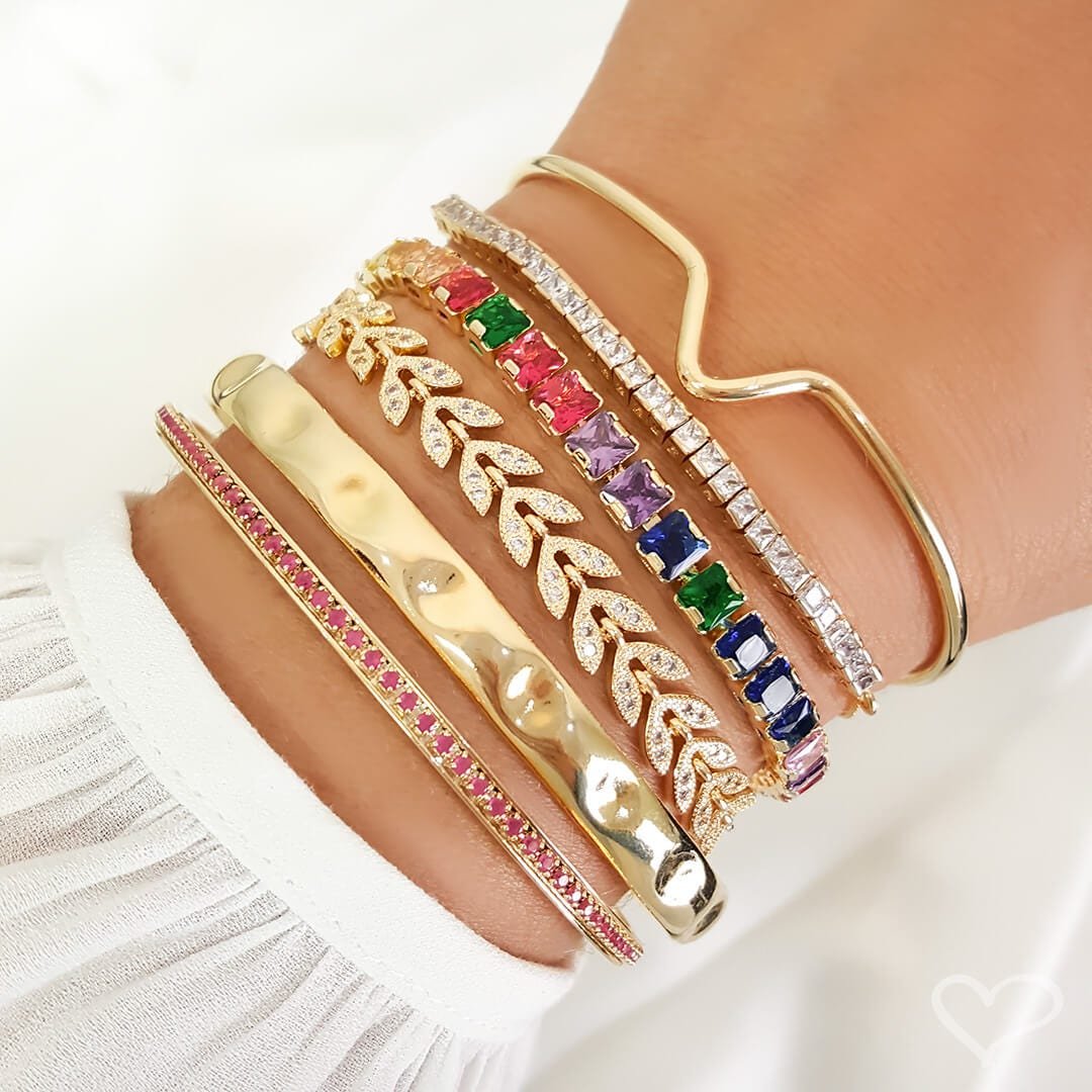 BRACELETE FEMININO FOLHEADO A OURO 18K TRABALHADO ELISE Dourado 2