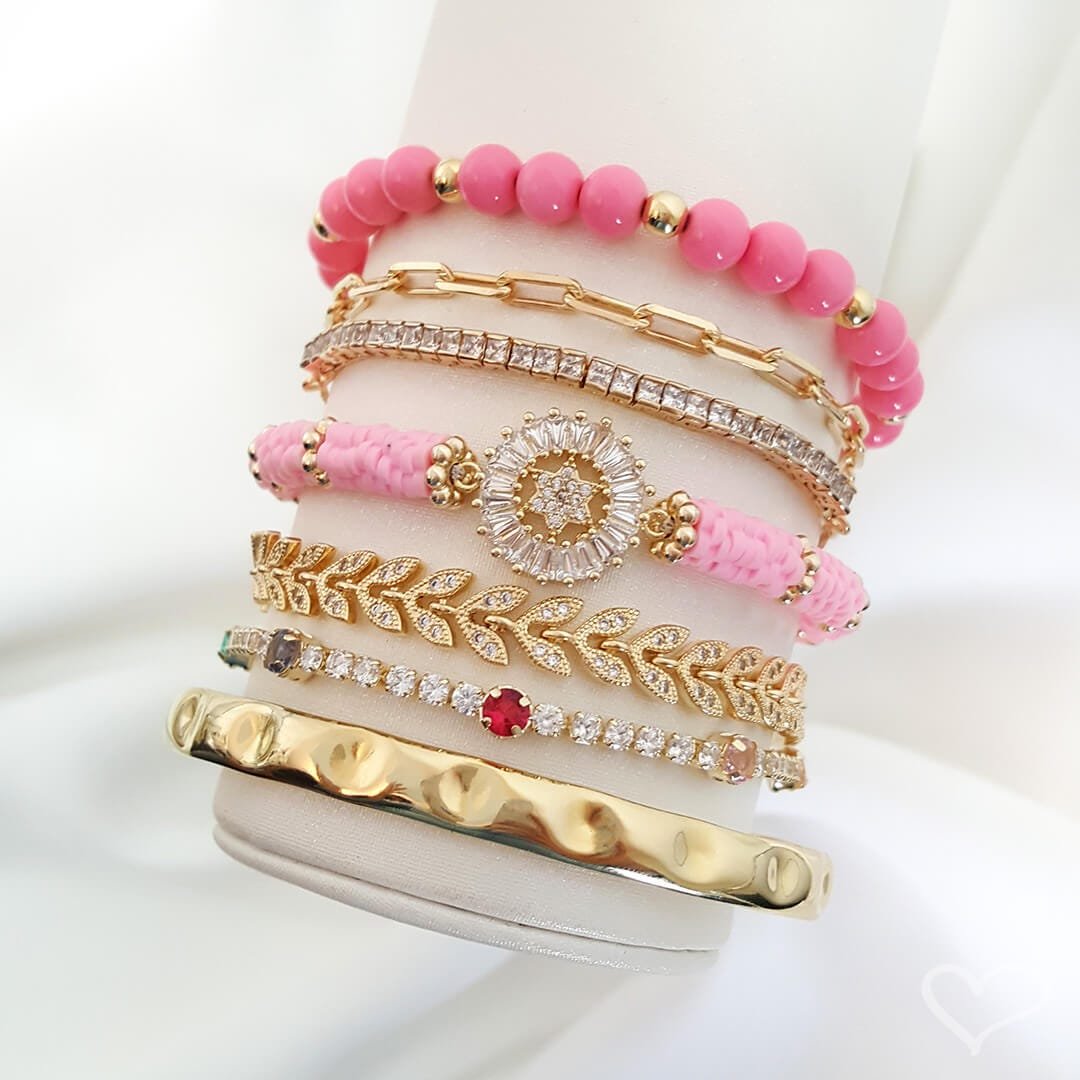 BRACELETE FEMININO FOLHEADO A OURO 18K TRABALHADO ELISE Dourado 6