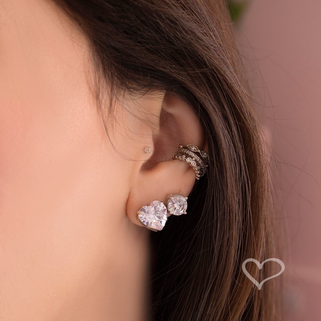 CONJUNTO COLAR E BRINCO LELÊ CORAÇÃO ZIRCÔNIA FOLHEADO EM RÓDIO BRANCO Prata 3
