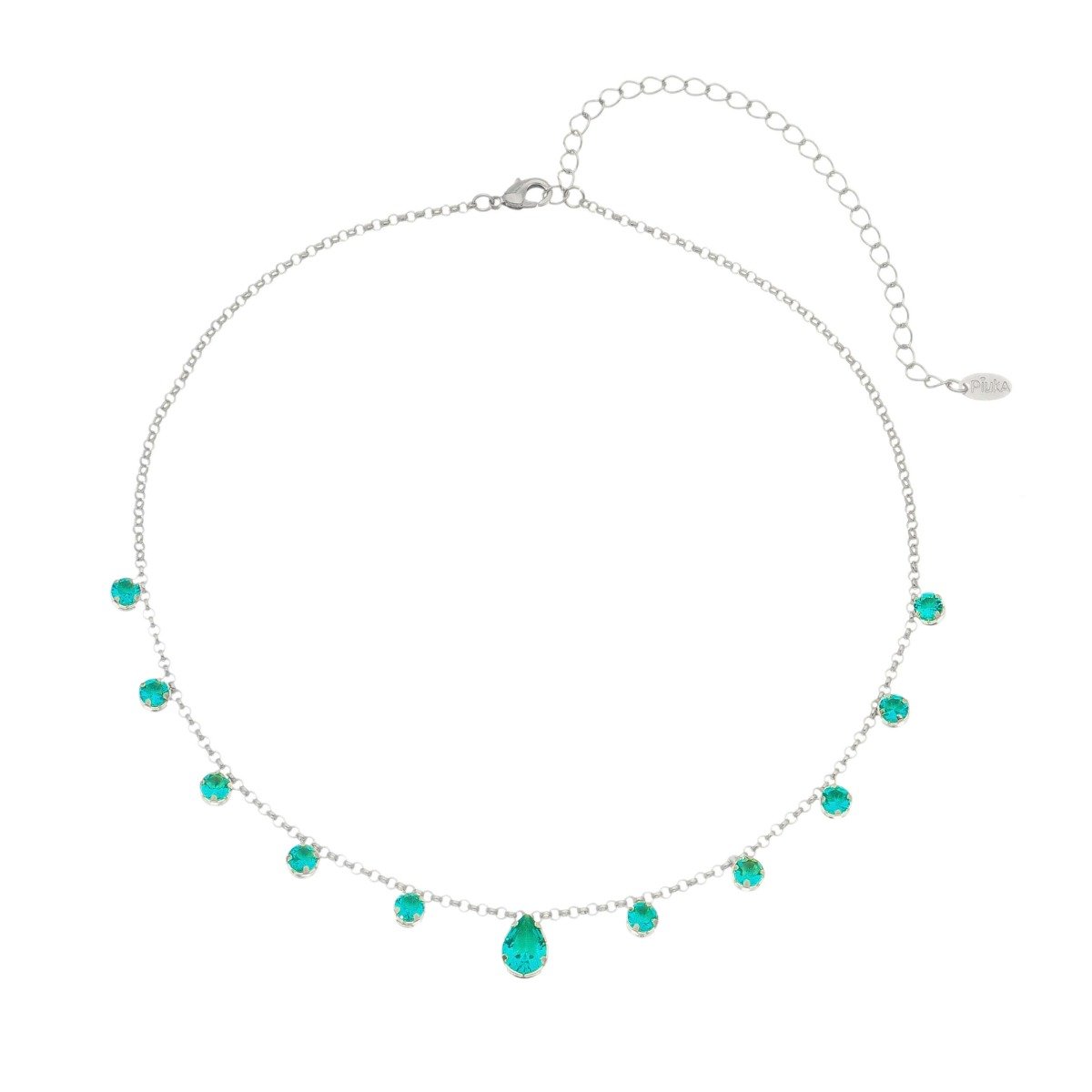 CHOKER PIUKA MURIEL ZIRCÔNIAS TURMALINA FOLHEADA EM RÓDIO BRANCO