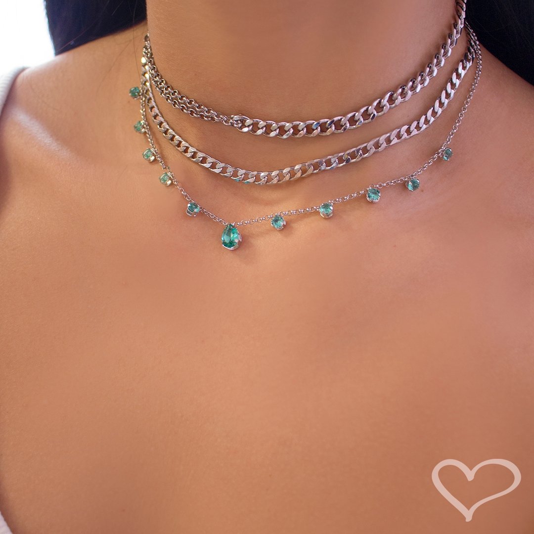 CHOKER PIUKA MURIEL ZIRCÔNIAS TURMALINA FOLHEADA EM RÓDIO BRANCO Prata 2