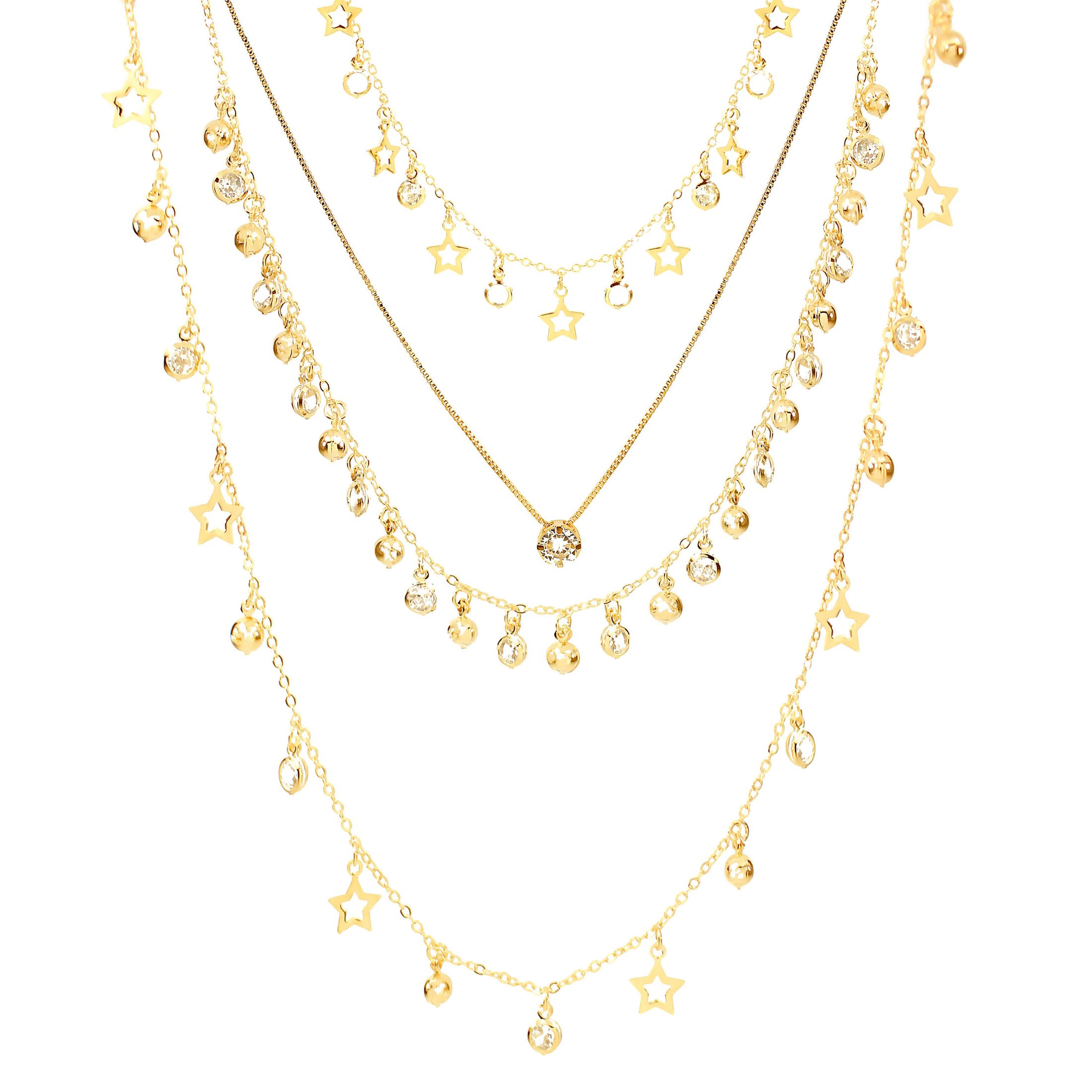 MIX DE COLARES ADHARA ESTRELAS FOLHEADO A OURO 18K PIUKA Dourado 1