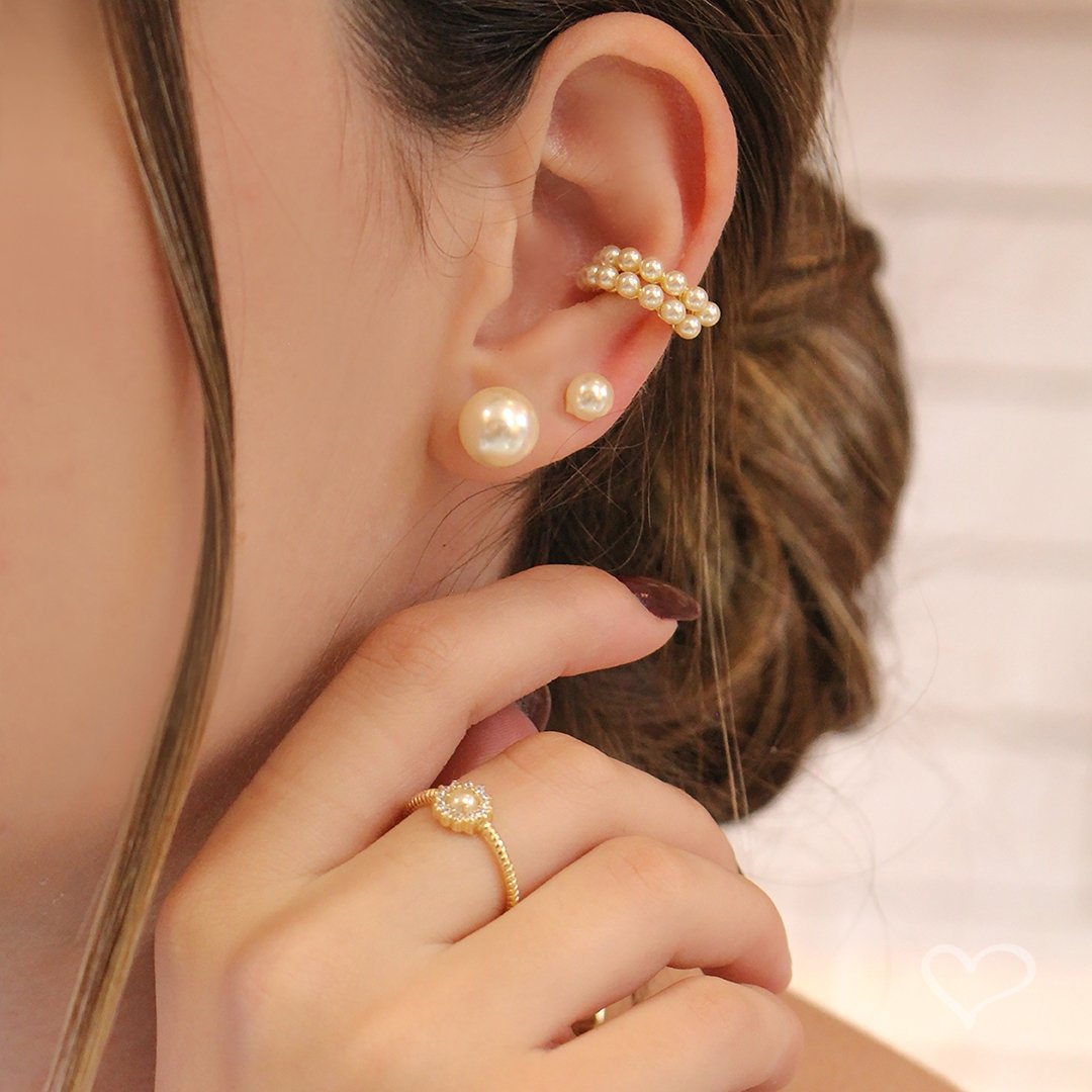 BRINCO DE PEROLA AUDREY P FOLHEADO EM RÓDIO BRANCO Rodio Branco 2