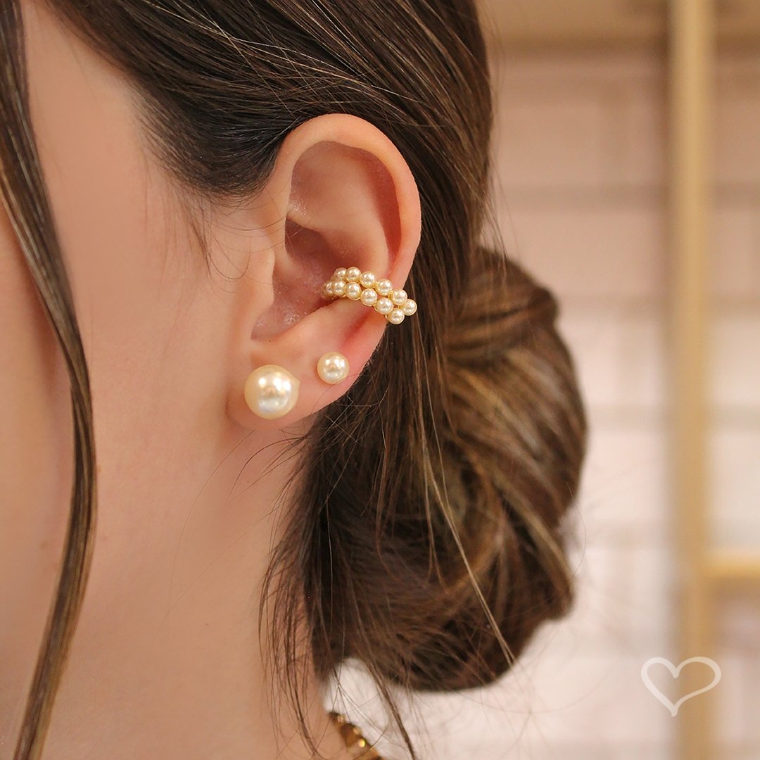 BRINCO DE PEROLA AUDREY P FOLHEADO EM RÓDIO BRANCO Rodio Branco 3