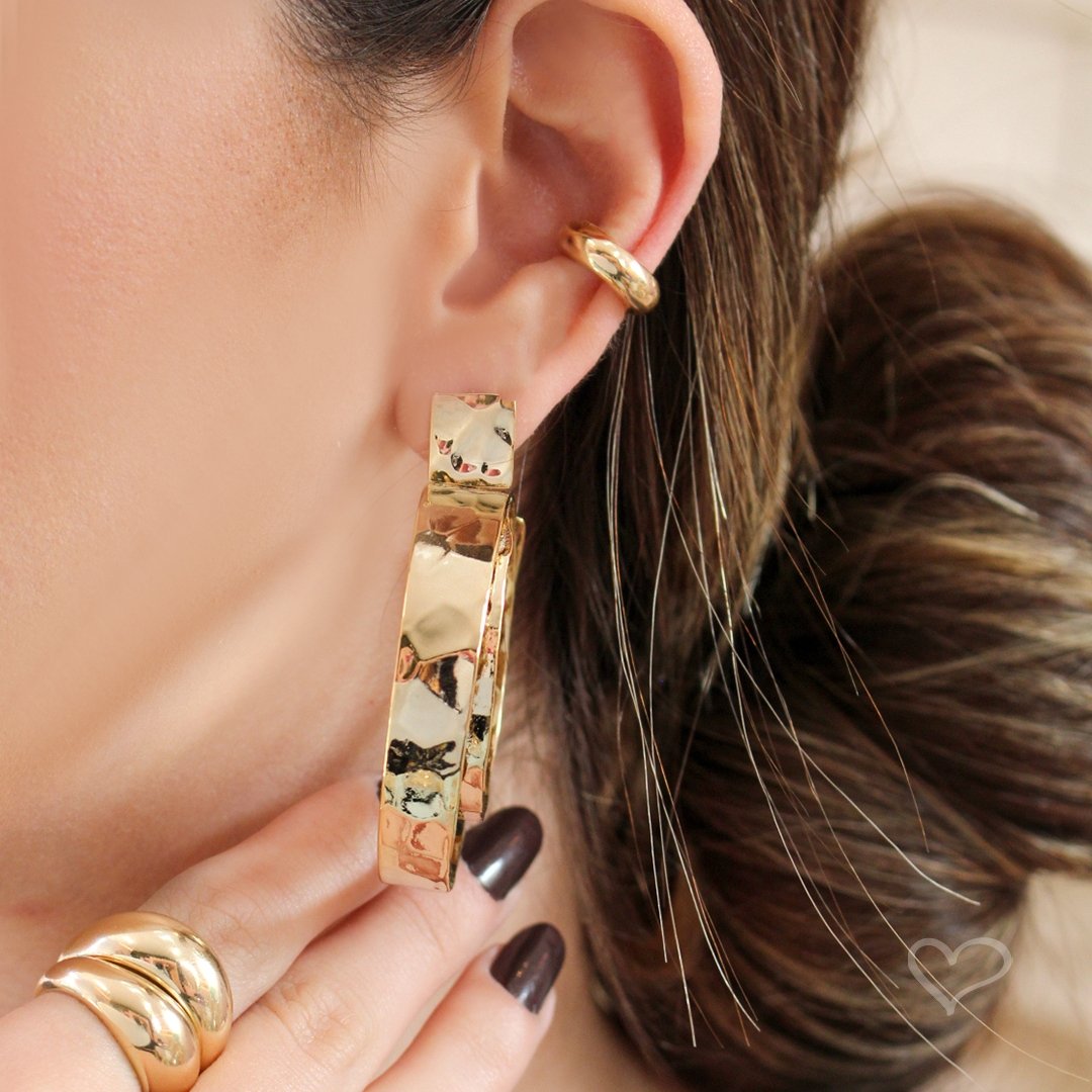 BRINCO NICK ARGOLA DUPLA TEXTURIZADA FOLHEADO A OURO 18K Dourado 2