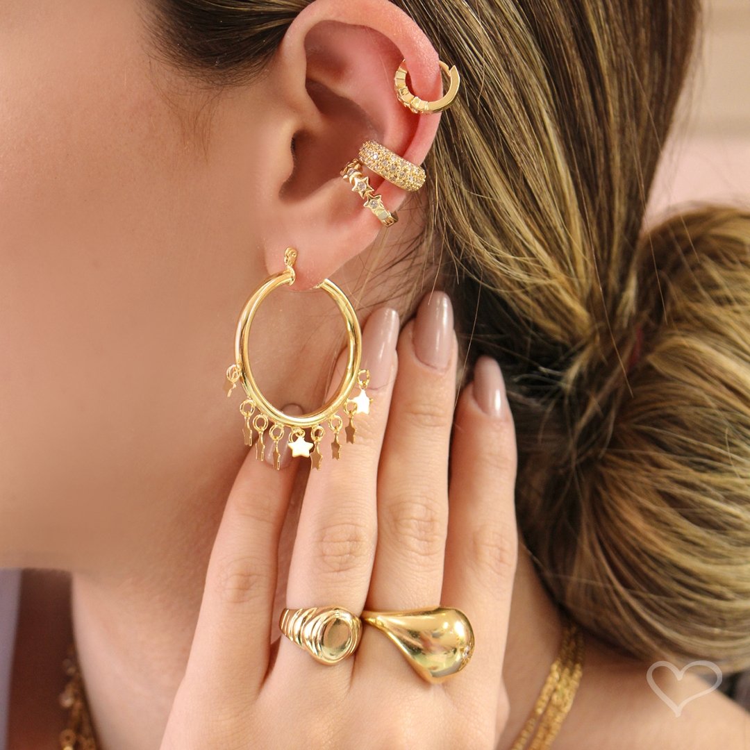 BRINCO DE ARGOLA YASMIN ESTRELAS FOLHEADO A OURO 18K Dourado 2